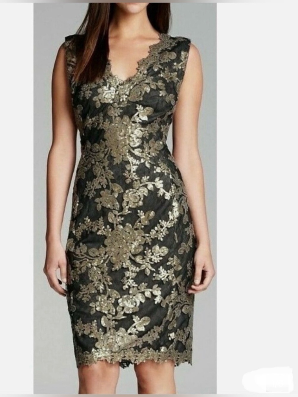 Tadashi Shoji Sequin Paillette
Embroidered Lace Smoked Pearl
Dress Gold Size 6